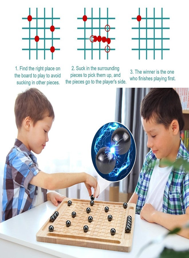 Zelbuck Magnet Game,Magnetic Chess Game,Table Top Magnetic Chess Fun Family Games for Kids and Adults,Magnetic Rocks Game Puzzle Toy Family Party Strategy Game for Boys and Girls, Wood - Image 2
